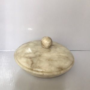 Genuine Alabaster Hand Craved Dish Bowl with Lid